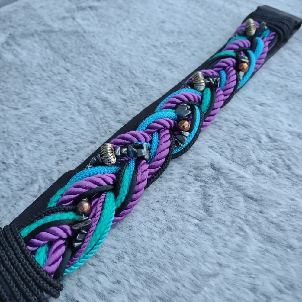 VINTAGE Teal‎ & Purple Corded Velcro Belt